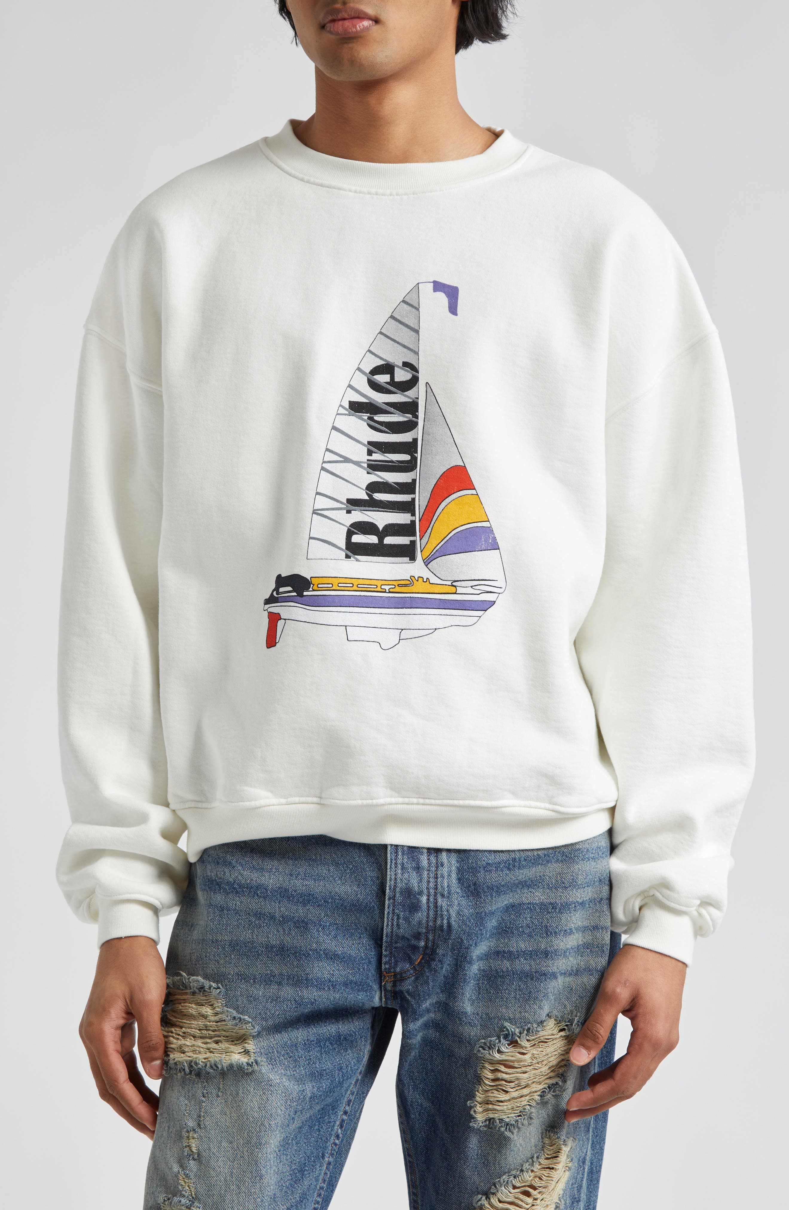 Rhude Off-White Embroidered Sweater