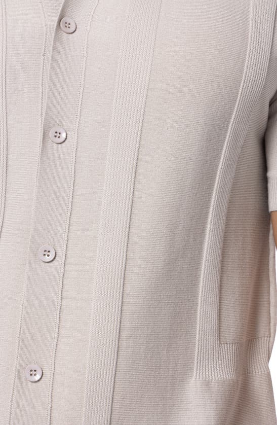 Spring + Mercer Textured Short Sleeve Button-up Sweater In Oatmeal