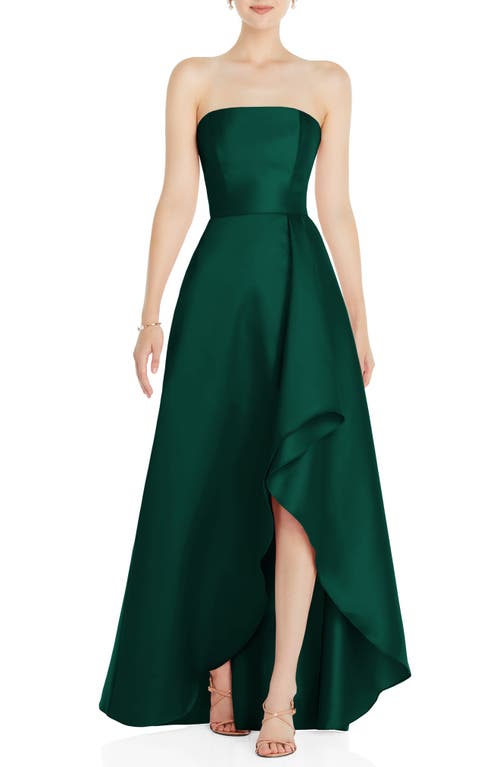 Strapless Satin Gown in Hunter Green