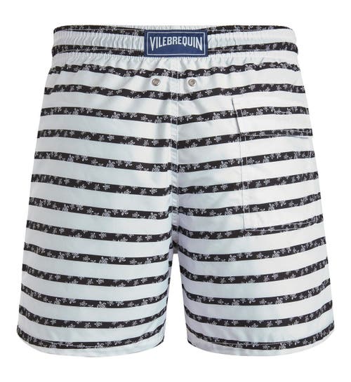 Vilebrequin Micro Ronde Des Tortues Rayée Swim Trunks In Blanc