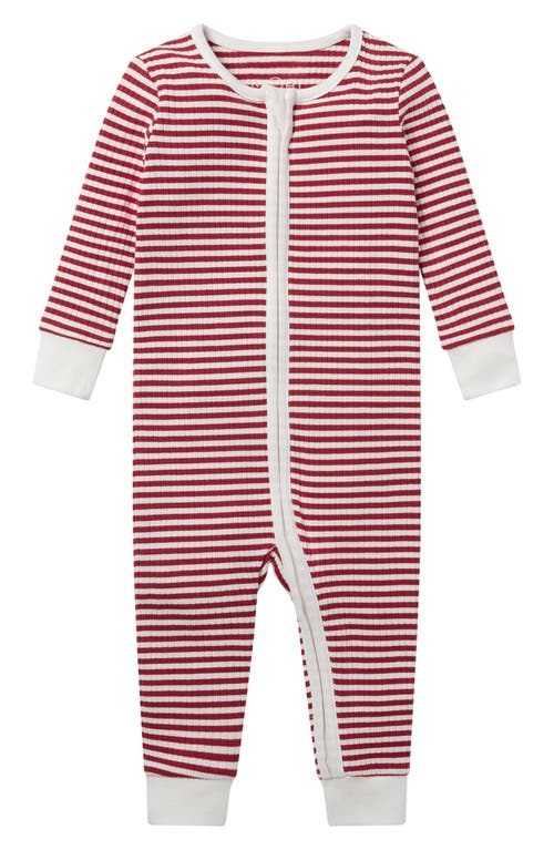 MORI Rib Fitted One-Piece Pajamas in Red Stripe 