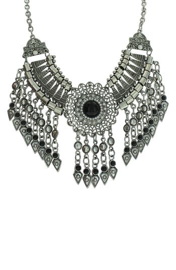 Shop Olivia Welles Silver-tone Crystal Fringe Statement Necklace In Antique Silver/black