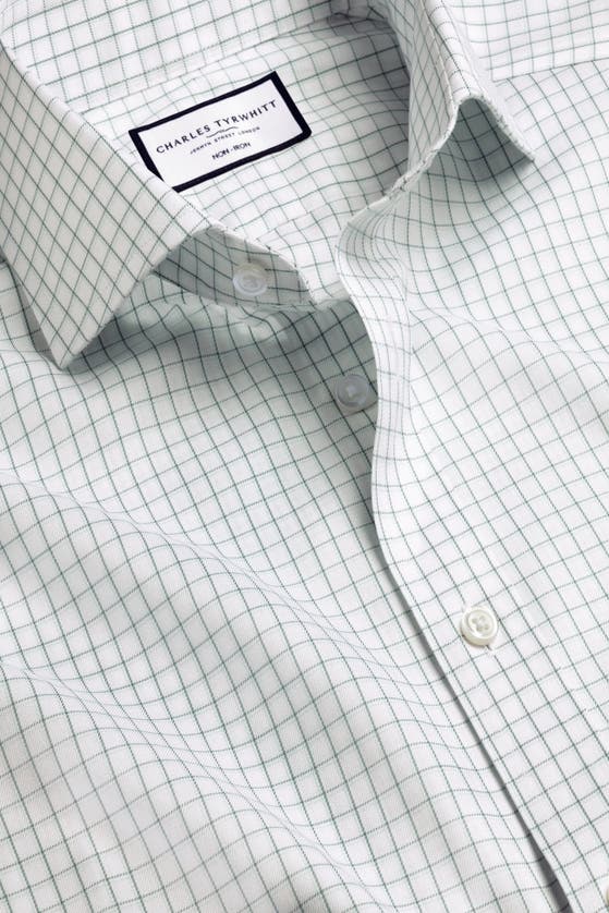 Charles Tyrwhitt Check Non-iron Twill Cutaway Slim Fit Shirt Single Cuff In Atlantic Green