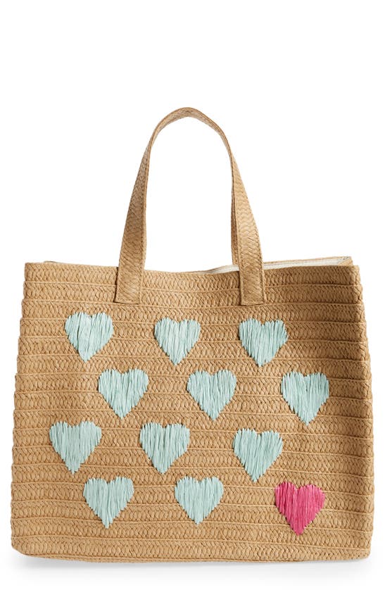 Btb Los Angeles Be Mine Straw Tote In Sand/ Mint