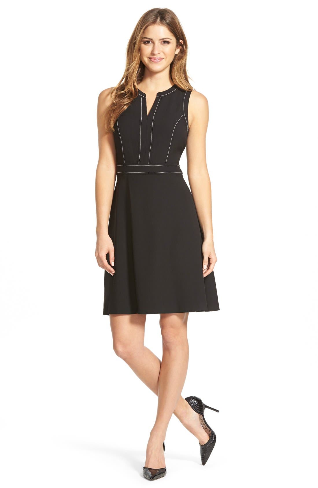 Vince Camuto Contrast Stitch Fit & Flare Dress Nordstrom