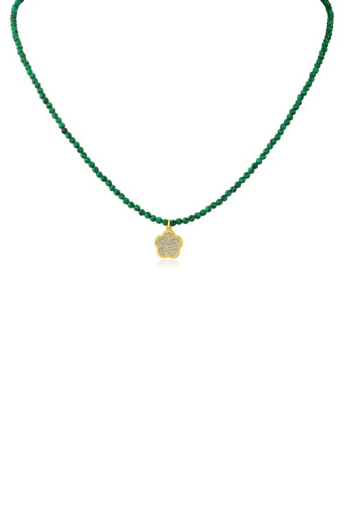 Shop Cz By Kenneth Jay Lane Cz Pavé Clover Glass Bead Necklace In Green/gold