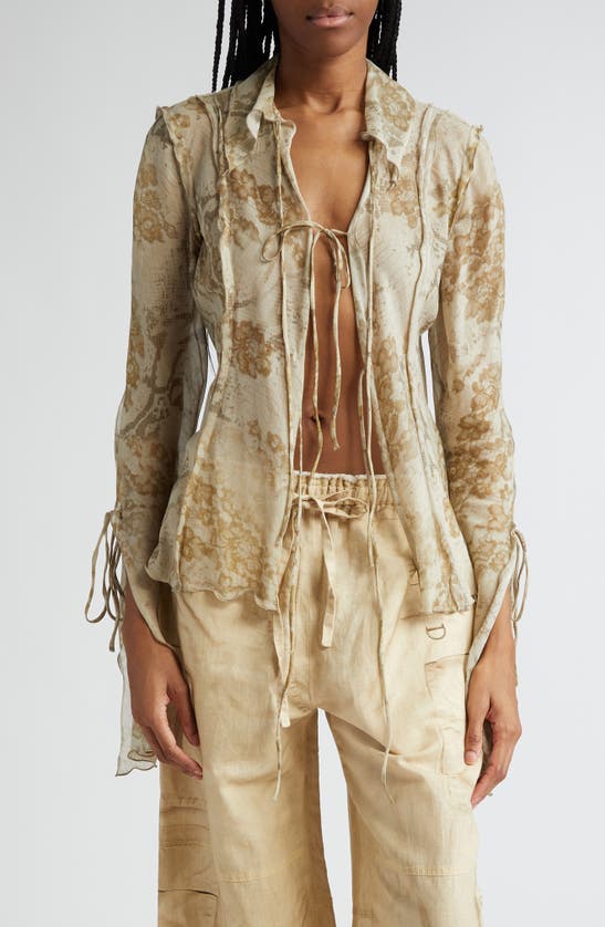 Shop Acne Studios Satty Midsummer Floral Semisheer Cotton & Silk Top In Light Beige