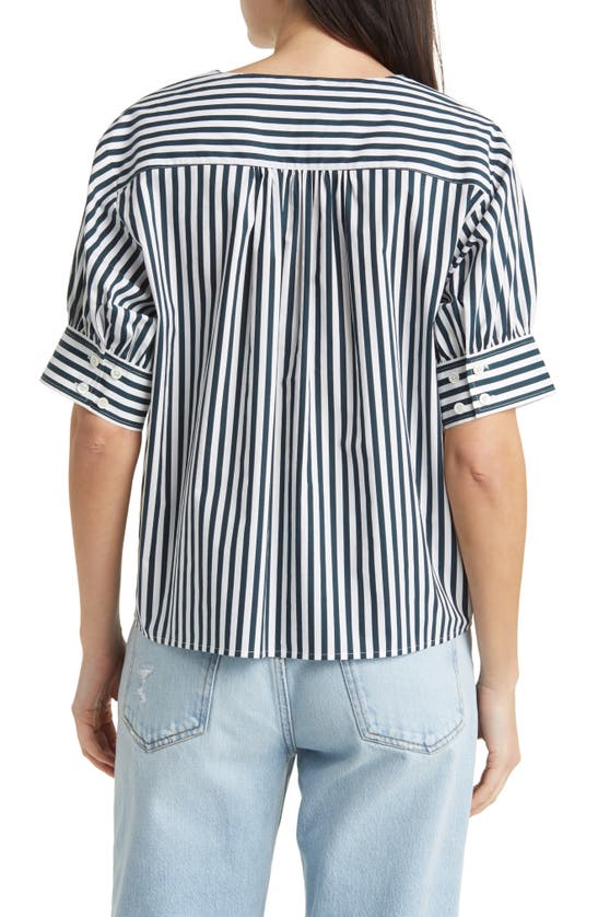 Frame V Neck Popover Top In Navy Multi
