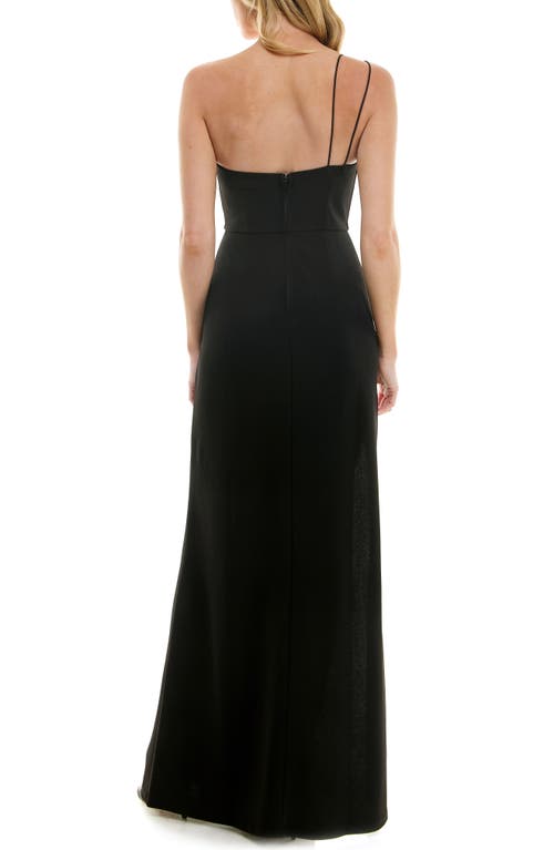 Shop Speechless Rhinestone Fringe One-shoulder Gown In Black/silver