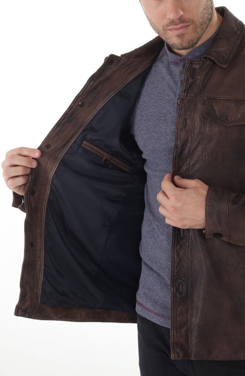 Missani Le Collezioni Tumbled Up Leather Shirt Jacket In Brown