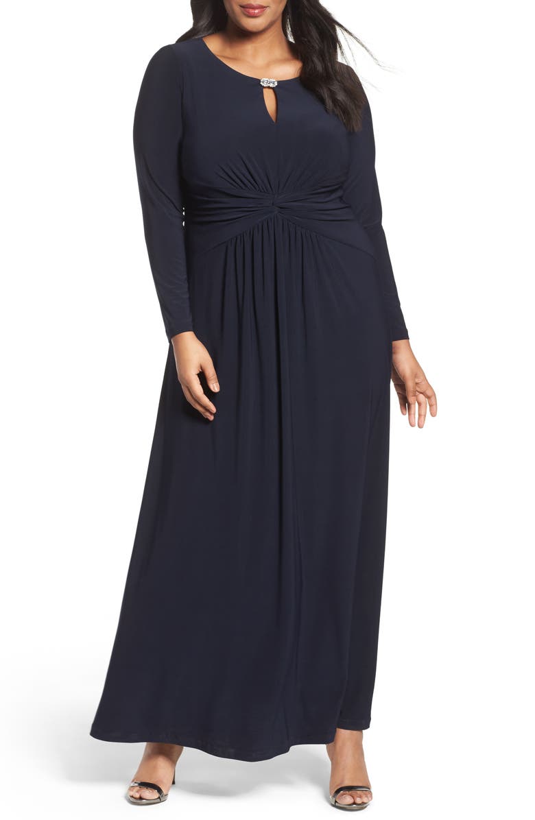 Alex Evenings Long A-Line Dress with Ruched Waist (Plus Size) | Nordstrom