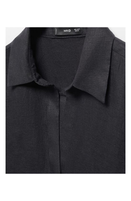 Shop Mango Button-up Linen Shirt In Black