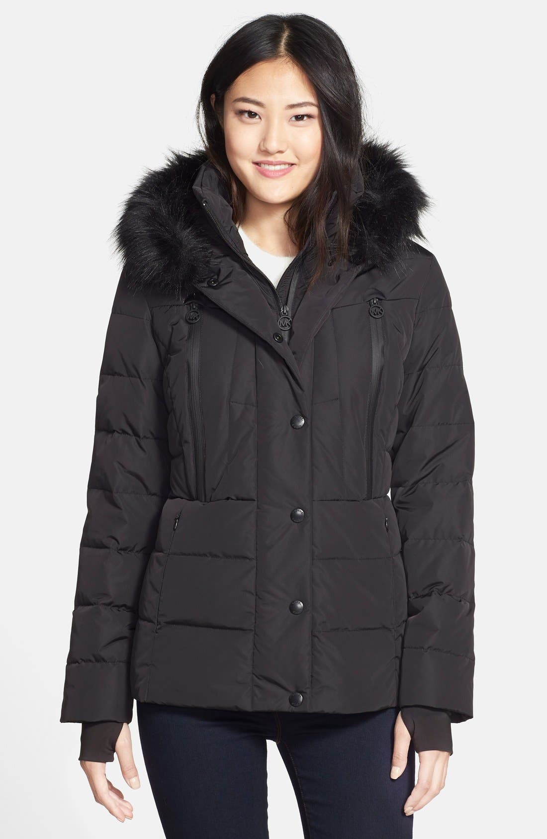 real fur trim hooded down coat