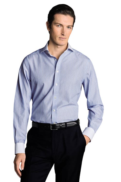 Charles Tyrwhitt Winchester Guard Stripe Non-Iron Poplin Slim Fit Shirt Single Cuff Cornflower Blue at Nordstrom,