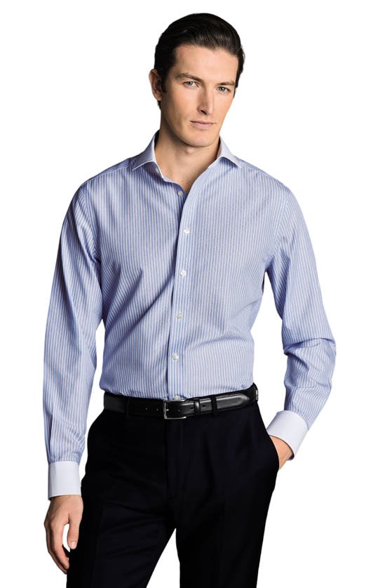Charles Tyrwhitt Winchester Guard Stripe Non-iron Poplin Slim Fit Shirt Single Cuff In Cornflower Blue