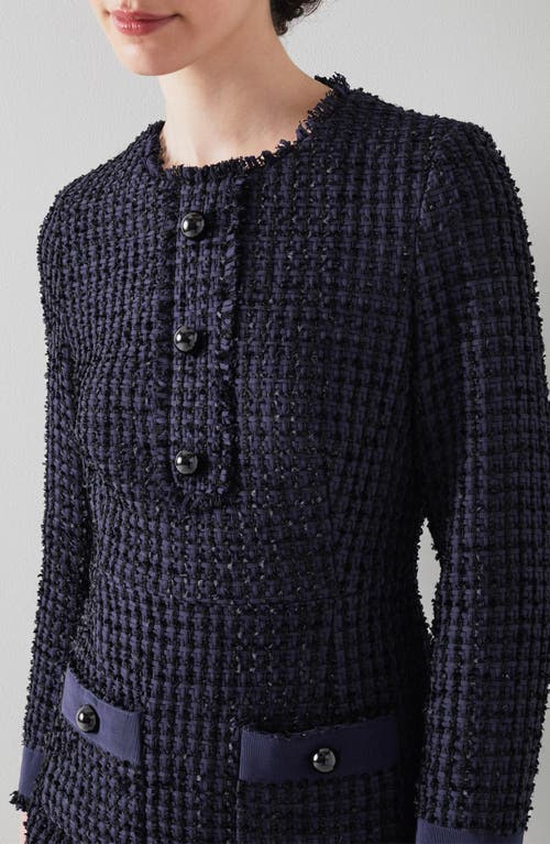 Shop Lk Bennett Hanna Long Sleeve Tweed Dress In Navy/black