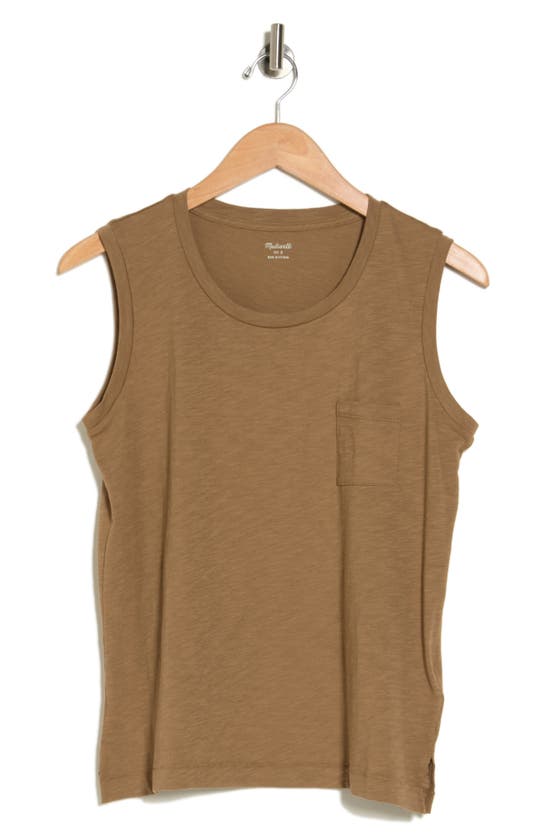 Madewell Whisper Cotton Crewneck Pocket Muscle Tank In Rustic Wood