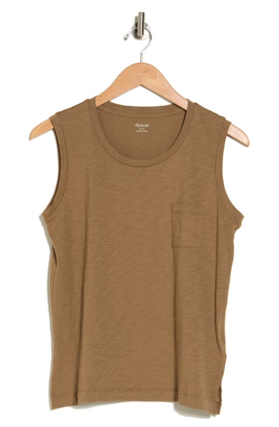 Shop Madewell Whisper Cotton Crewneck Pocket Muscle Tank In Rustic Wood