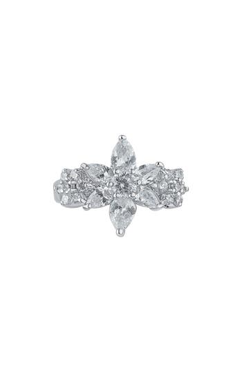 Shop Cz By Kenneth Jay Lane Floral Cz Ring In Clear/silver