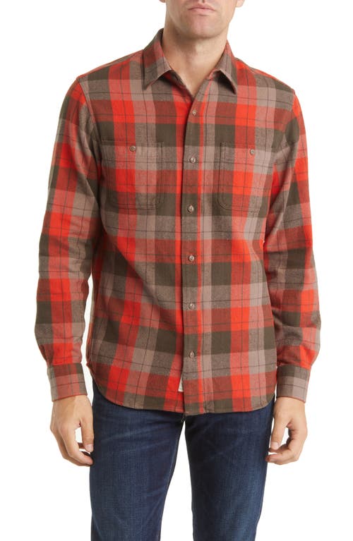 Two-Pocket Long Sleeve Flannel Button-Up Shirt in Orange