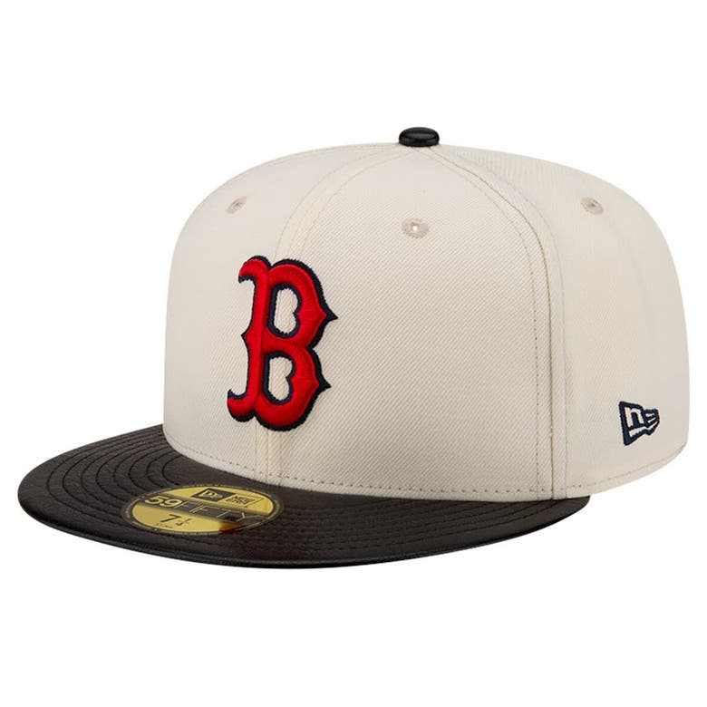 Shop New Era Cream Boston Red Sox Game Night Leather Visor 59fifty Fitted Hat