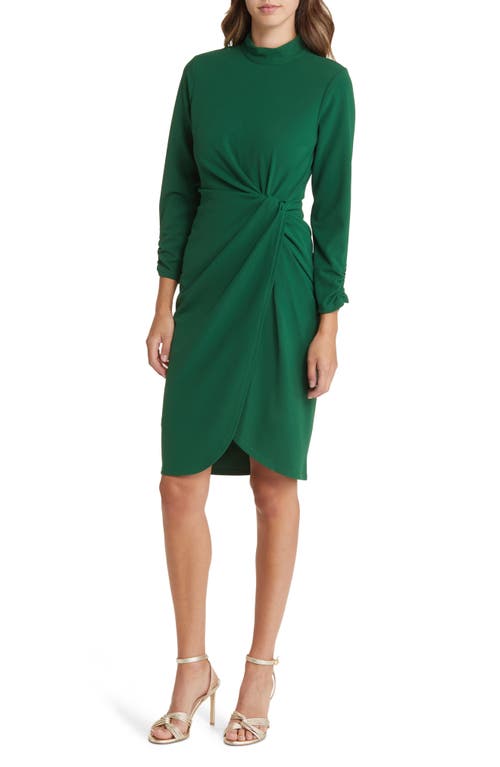 Tahari ASL Side Ruched Long Sleeve Sheath Dress in Forest at Nordstrom, Size 2