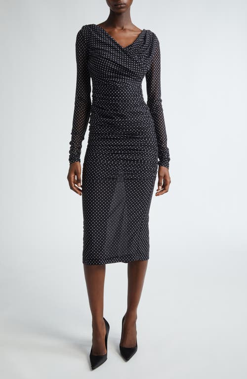 Shop Dolce & Gabbana Dolce&gabbana Polka Dot Ruched Long Sleeve Tulle Dress In Black/white