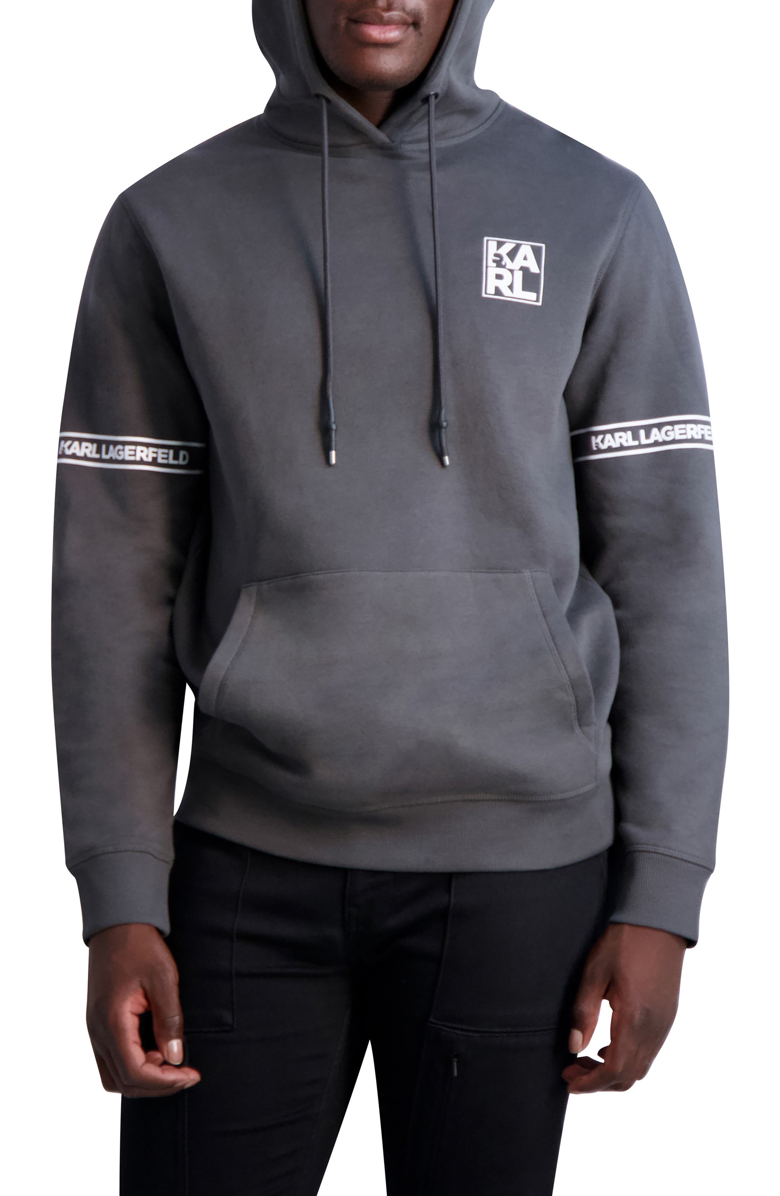 Karl Lagerfeld color block logo hoodie in gray