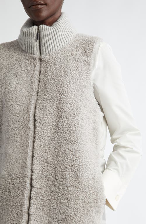 Shop Lafayette 148 New York Genuine Shearling & Quilted Down Vest In Pale Grey