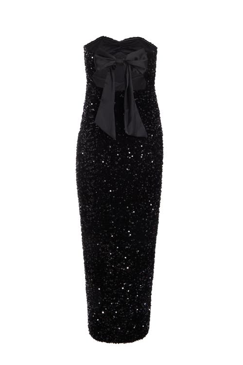 Quiz Sequin Bandeau Sweetheart Bow Back Maxi Dress In Black