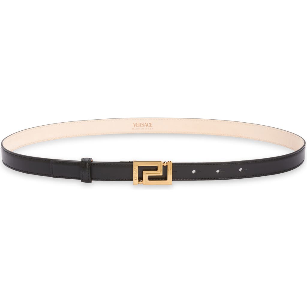Versace Greca Buckle Leather Belt In Black/ Gold