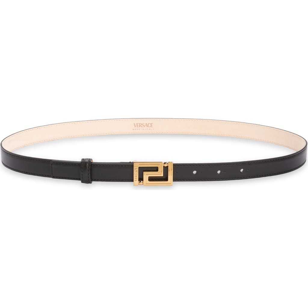 Versace Greca Goddess Skinny Leather Belt In Black/ Gold