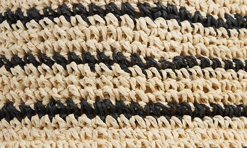 Shop Bruno Magli Stripe Crochet Straw Bucket Hat In Natural/black