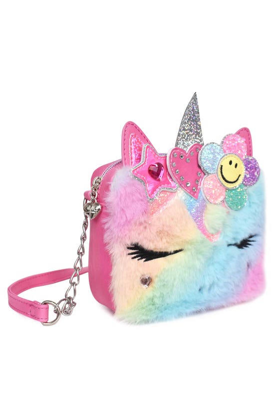 Shop Omg Accessories Kids' Miss Gwen Faux Fur Unicorn Crossbody Bag In Flamingo