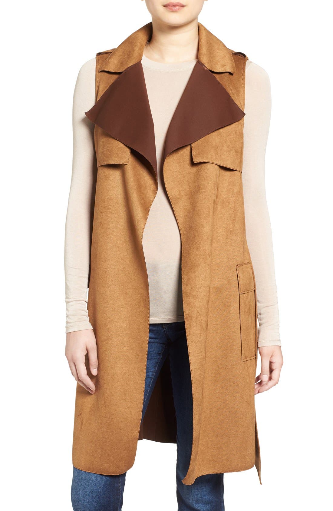 Love Token Faux Suede Long Vest Nordstrom
