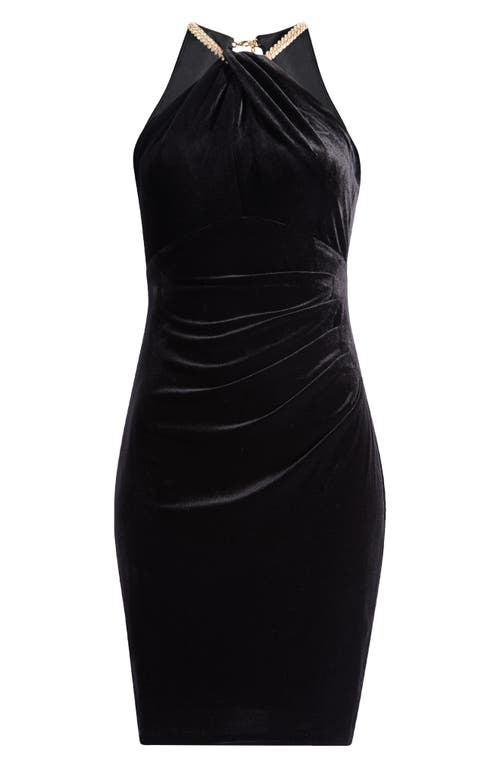 Vince Camuto Twist Halter Stretch Velvet Cocktail Dress In Black