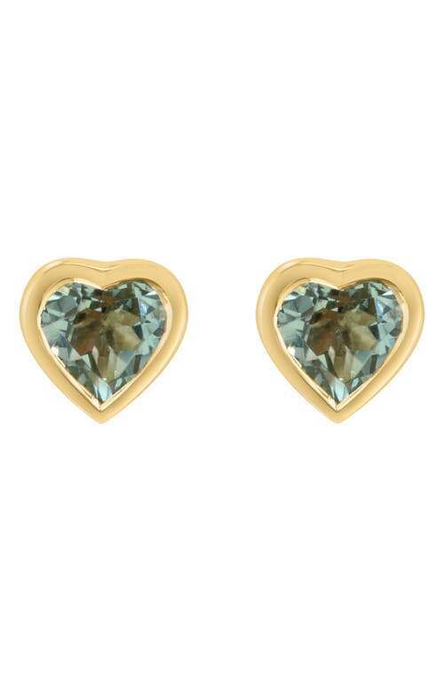 Shop Effy Stone Heart Stud Earrings In Yellow Gold/green