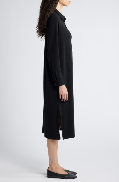 Shop Eileen Fisher Long Sleeve Stretch Jersey Shirtdress In Black