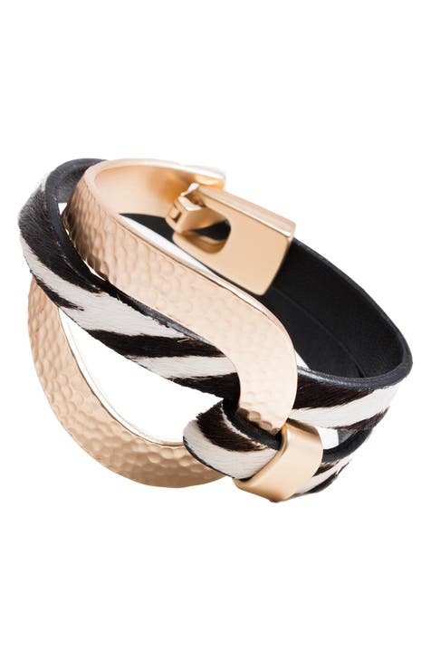 Saachi Hilton Metallic Faux Leather Studded Wrap Bracelet