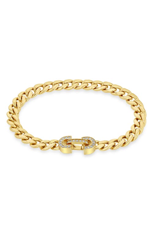 Zoë Chicco Vintage Pavé Diamond Horsebit Link Large Curb Chain Bracelet in 14K Yellow Gold at Nordstrom, Size 6.5