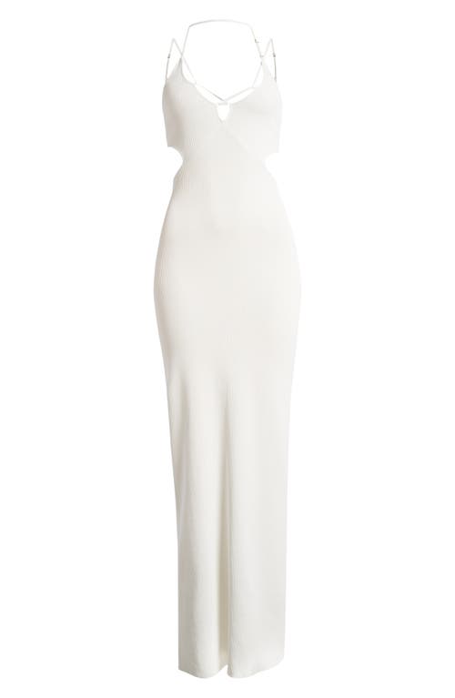 Mistress Rocks Strappy Cutout Rib Midi Dress In White