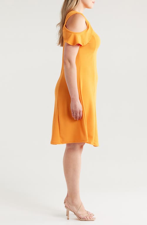 24seven Comfort Apparel Ruffle Cold Shoulder A-line Dress In Peach