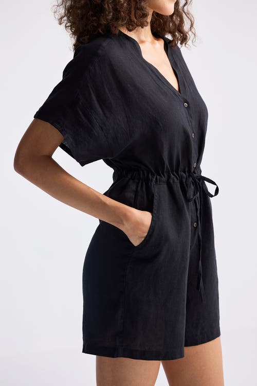 Shop Reistor V Neck Drawstring Romper In Black