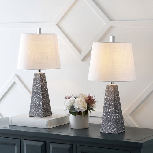 Jonathan Y Owen Contemporary Resin Led Table Lamp In Dark Gray Terrazzo