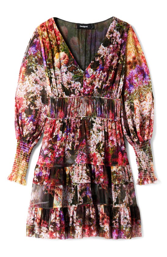 Desigual Azalea Floral Print Long Sleeve Minidress In Mix