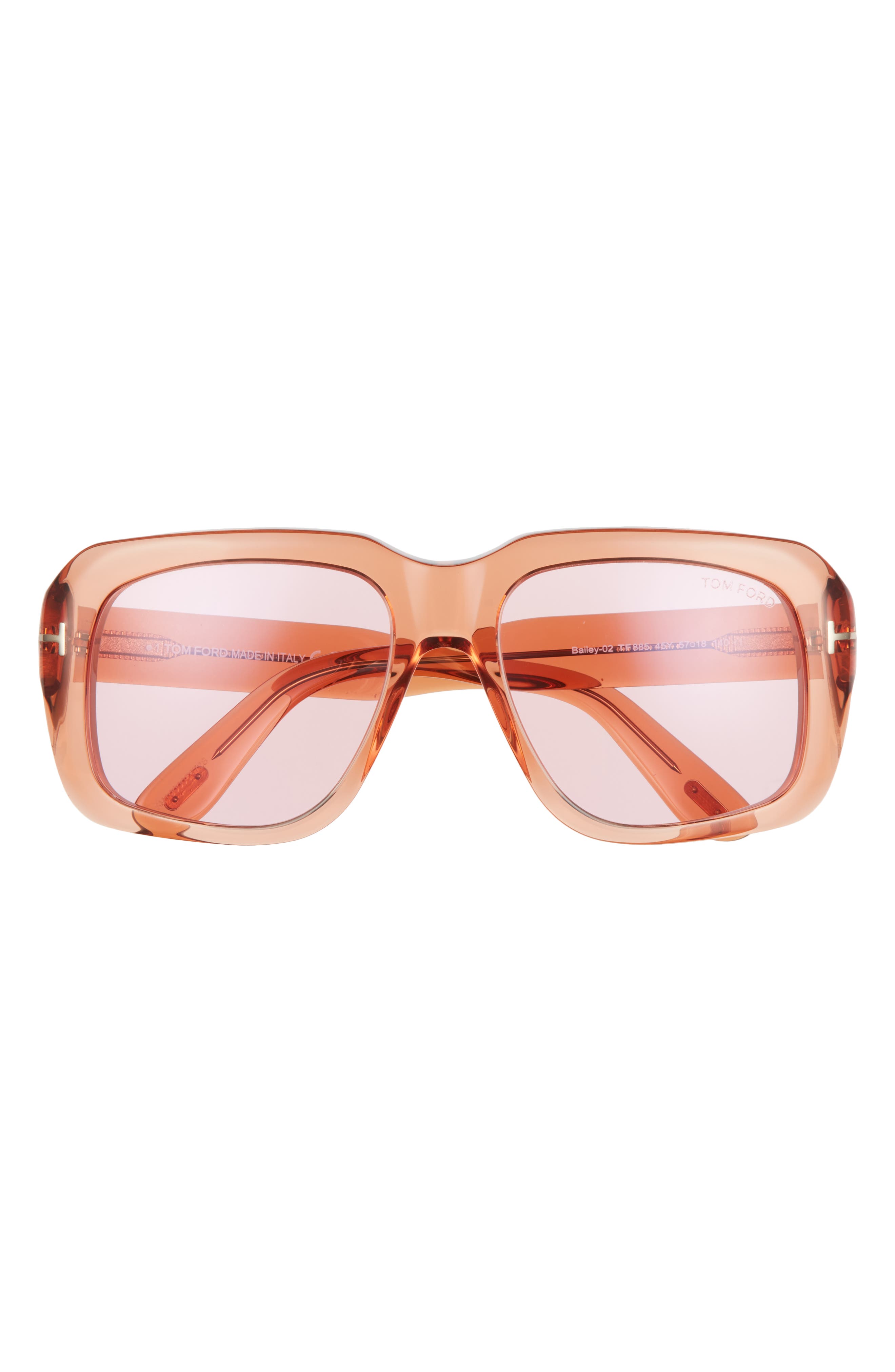 Tom Ford Bailey 57mm Tinted Geometric Sunglasses in Shiny Transparent Peach /Pink at Nordstrom