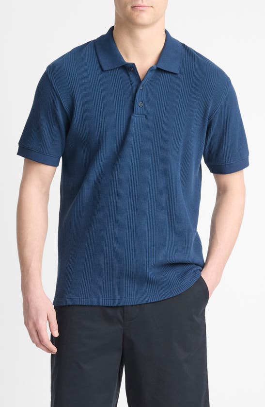 Shop Vince Textured Stretch Cotton Polo In Midnight Sky