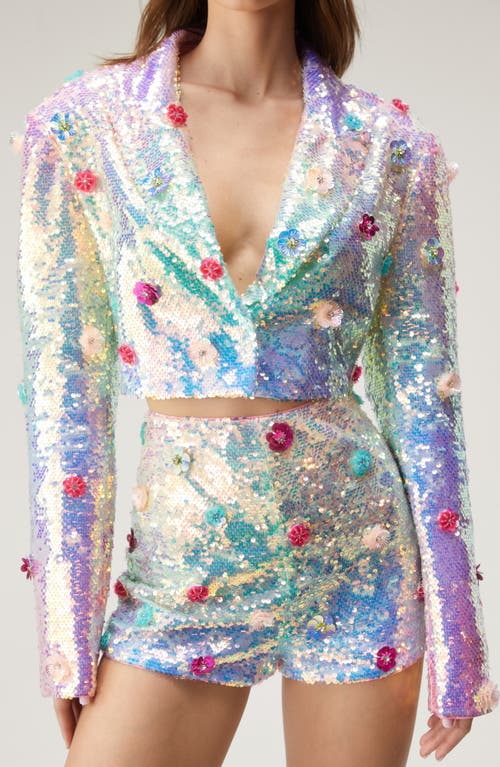 NASTY GAL Floral Appliqué Sequin Crop Blazer Pink at Nordstrom,