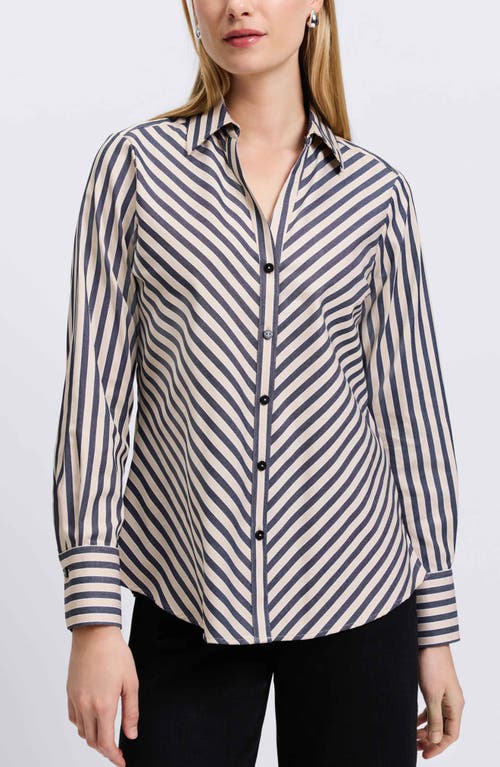 Shop Foxcroft Mary Stripe Stretch Button-up Shirt In Black/neutral