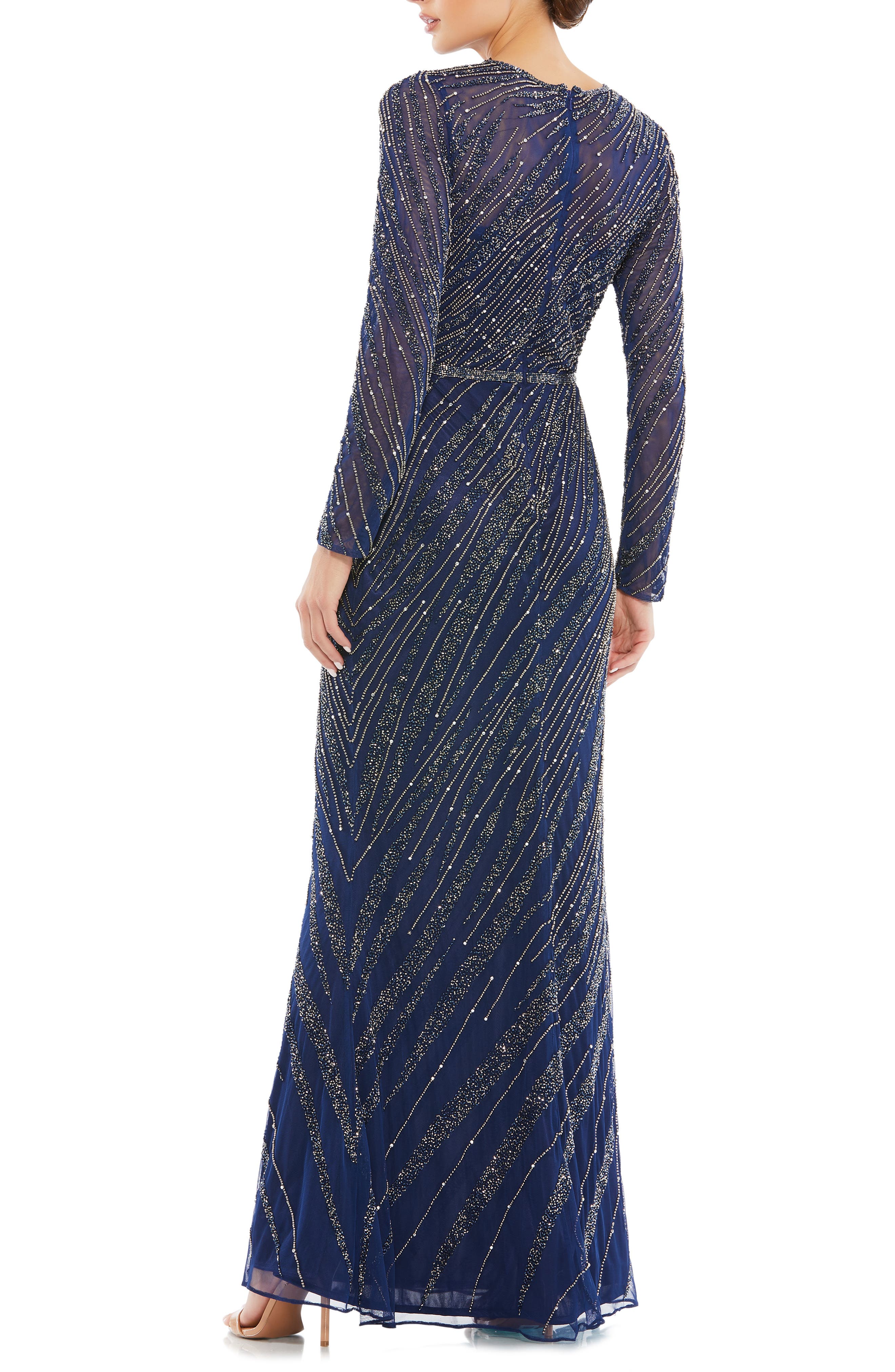 Mac Duggal Beaded Long Sleeve Column 